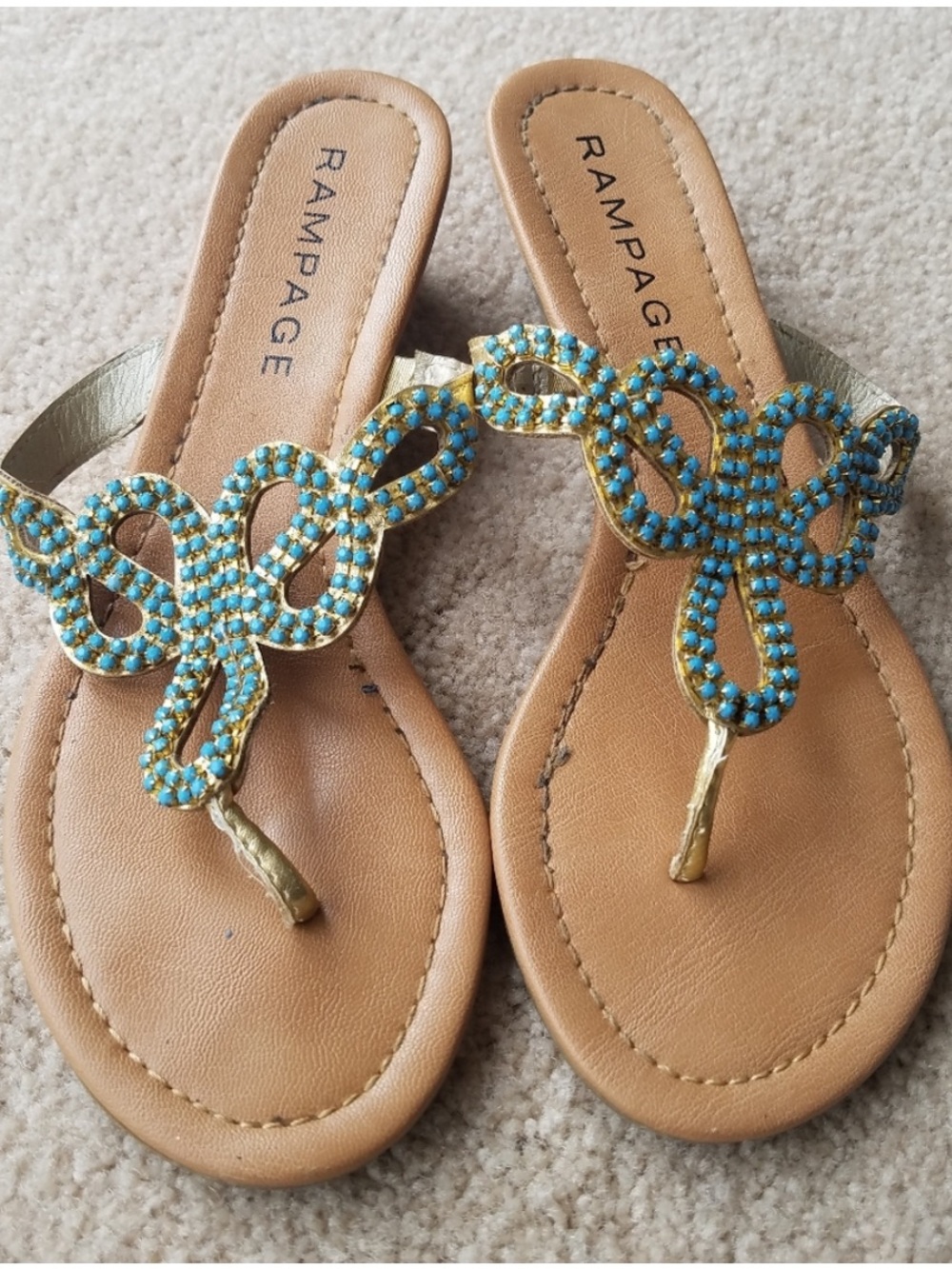 Rampage Jeweled Gold Turquoise Embellished Casting Thong Sandals